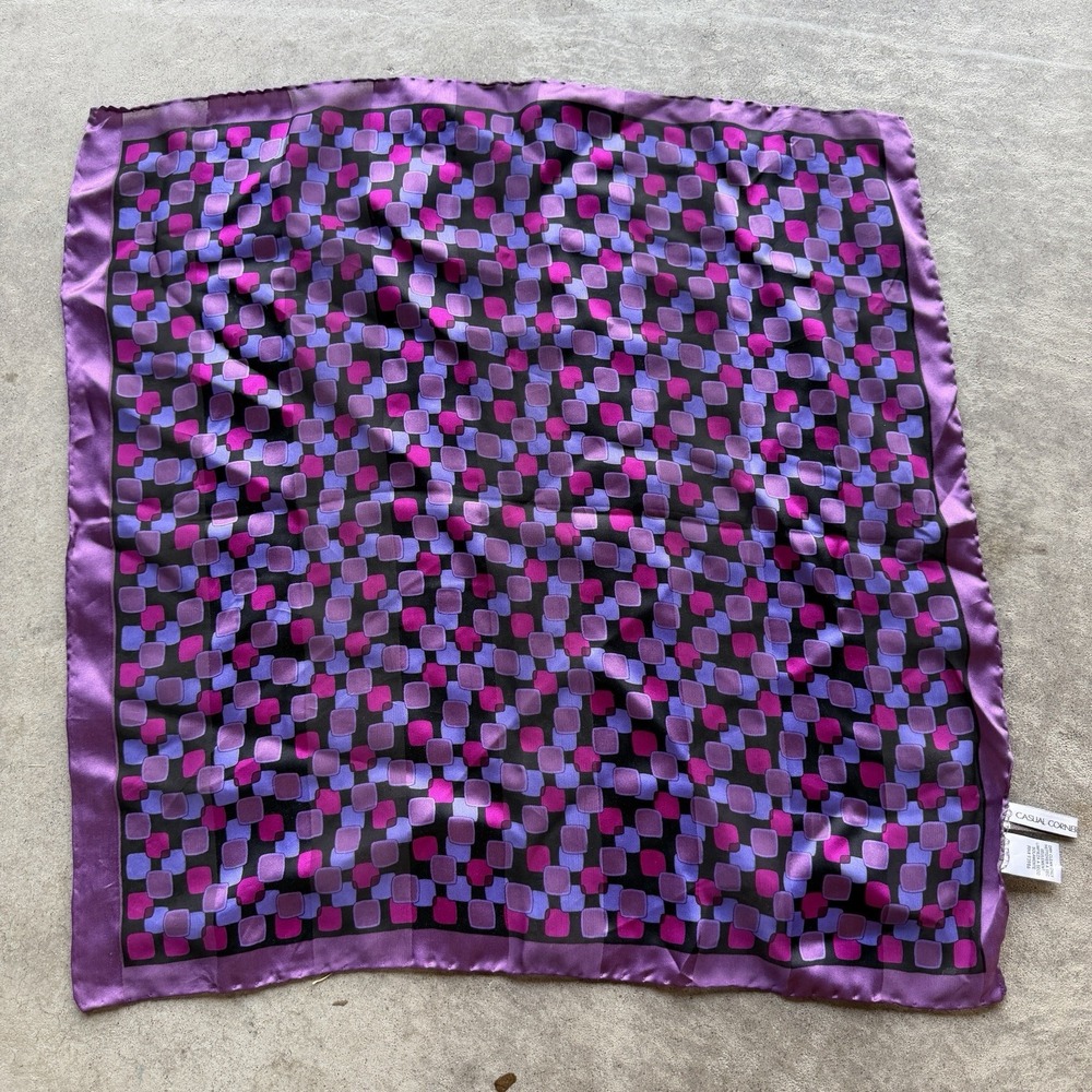 VTG Casual Corner Silk Scarf Italy Geometric Purple Pink Checkered Square 21